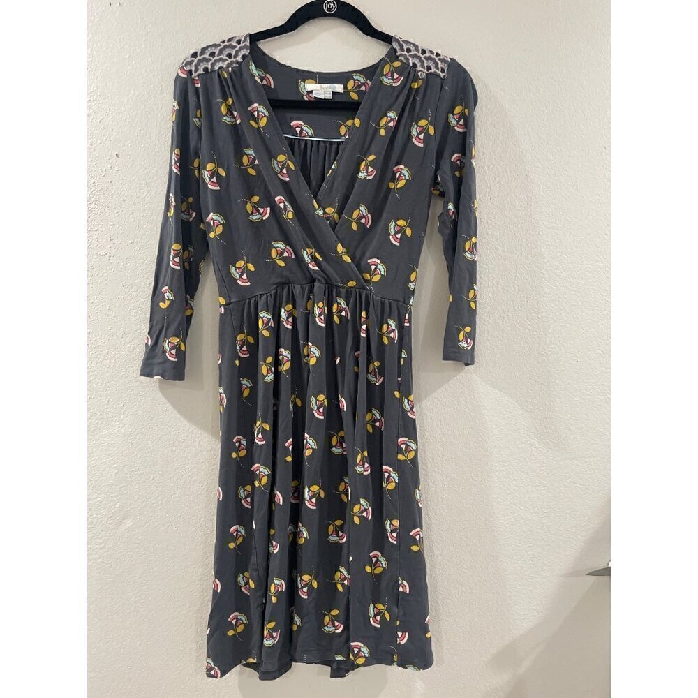 BODEN DRESS GLENDA WOMENS V NECK FLORAL JERSEY FAUX WRAP DAY SIZE 4